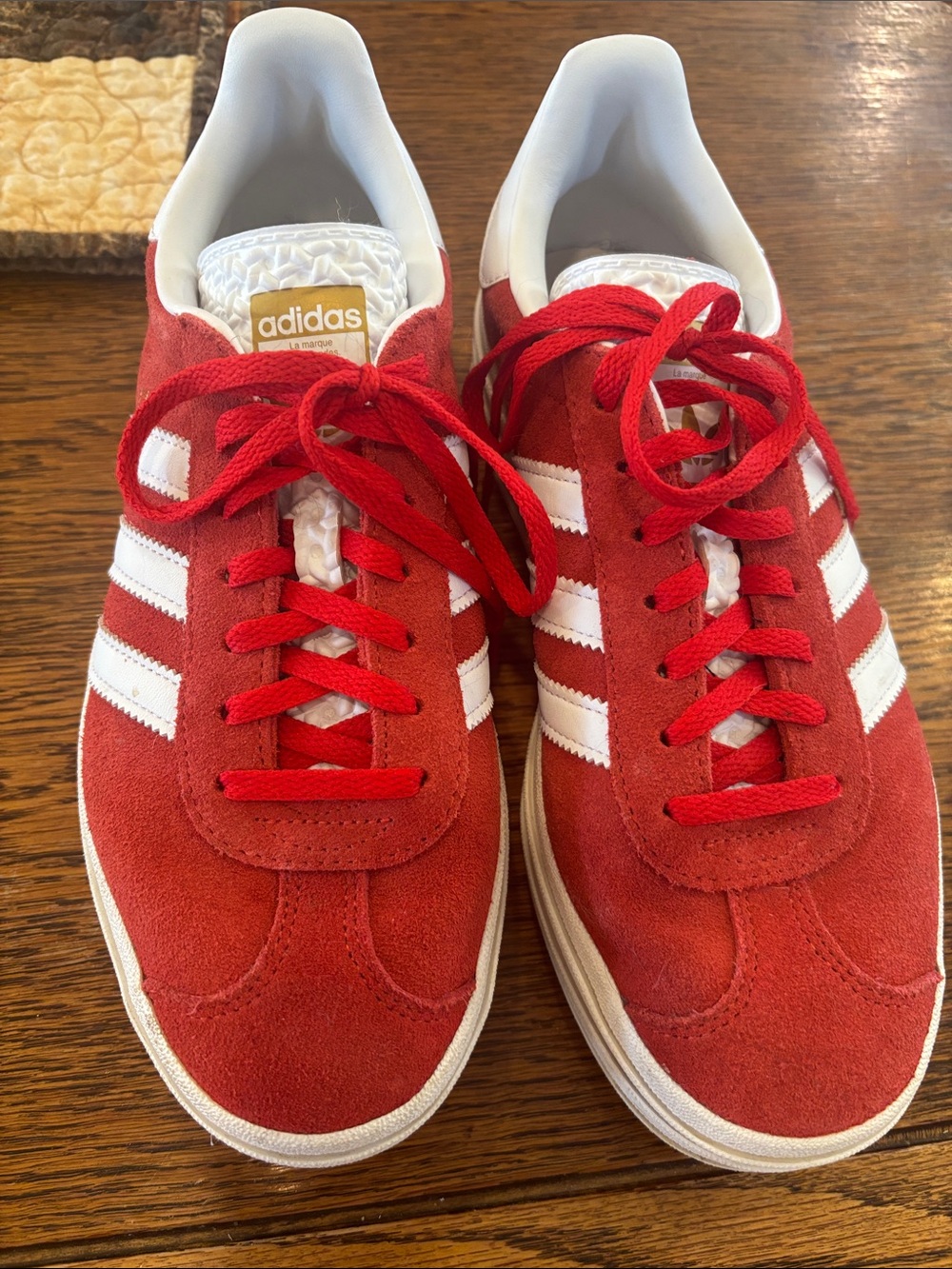Adidas Gazelle Red Suede Sneakers with White Stripes